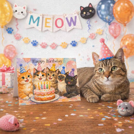 Carte Whimsical Cat Birthday Cute Party Cats Kids