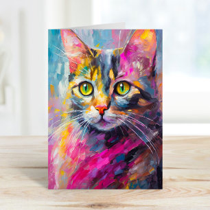 Carte Whimsical Cat Portrait Abstrait Art Moderne