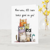 Carte Whimsical Cats Big Eyes 100th Birthday Greeting (Fleur jaune)