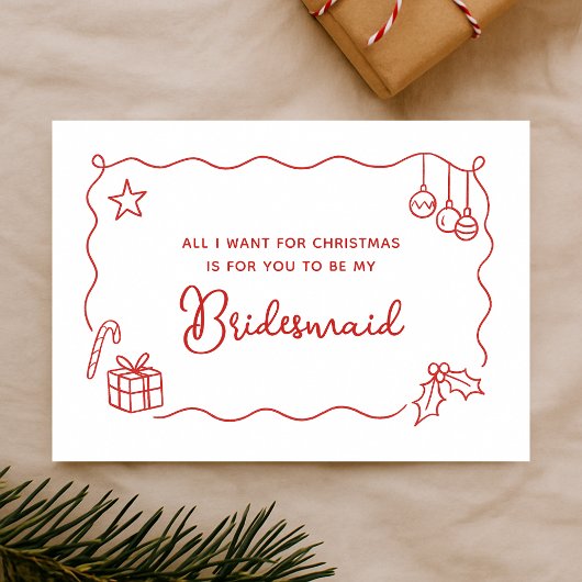Carte Whimsical Christmas Hand Drawn Bridesmaid Proposal