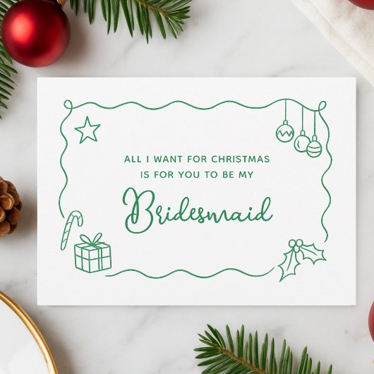 Carte Whimsical Christmas Hand Drawn Bridesmaid Proposal