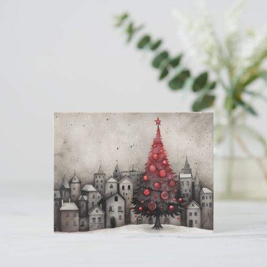 Carte Whimsical Christmas Tree Rouge Noir (Debout devant)