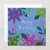 Carte Whimsical colorée Floral Anthday Card (Devant / Derrière)
