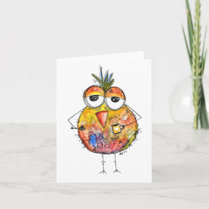 Carte Whimsical Colorful Bird Boire Café