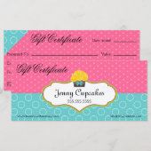 Carte Whimsical Cupcake Boulangerie Certificat cadeau (Devant / Derrière)