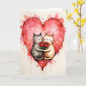 Carte Whimsical Cute Cats Valentine Hearts and Red Roses (Fleur jaune)