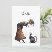 Carte Whimsical Cute Chat et la Dame Hello plat (Debout devant)