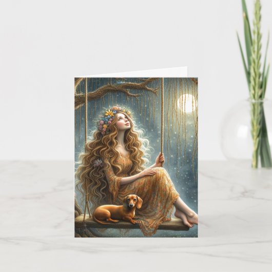 Carte Whimsical Dachshund and Girl Téléchargeable (Devant)