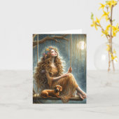 Carte Whimsical Dachshund and Girl Téléchargeable (Fleur jaune)