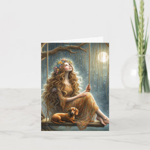 Carte Whimsical Dachshund and Girl Téléchargeable