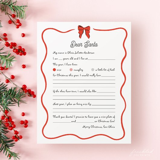 Carte Whimsical Dear Santa Wish List for Kids