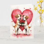Carte Whimsical Dogs Valentine Hearts and Red Roses (Fleur jaune)
