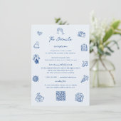 Carte Whimsical Doodle Mariage bleu français Détai (Debout devant)