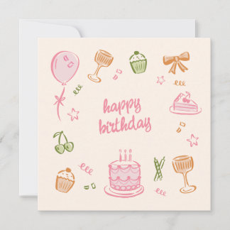 Carte Whimsical Doodle Sketches Happy Birthday