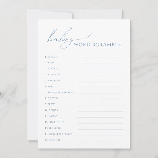 Carte Whimsical Dusty Blue Baby Word Scramble (Devant)