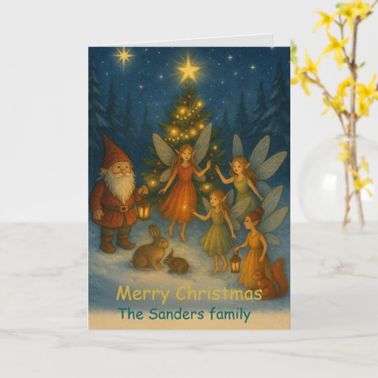 Carte Whimsical Fairies and Elves Custom Christmas (Fleur jaune)