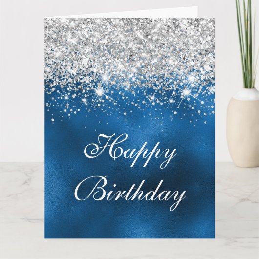 Carte Whimsical Faux Royal Blue Parties scintillant Arge (Devant)
