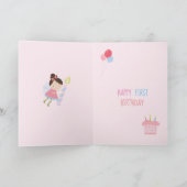 Carte Whimsical fée de premier anniversaire filles rose  (Intérieur)