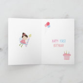 Carte Whimsical fée de premier anniversaire filles rose  (Intérieur)