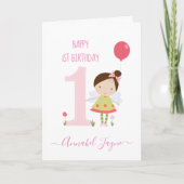 Carte Whimsical fée de premier anniversaire filles rose (Devant)