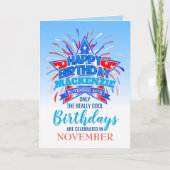 Carte Whimsical Fireworks Né en novembre Anniversaire (Devant)