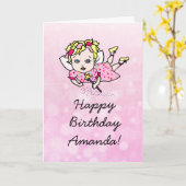 Carte Whimsical Folk Art Fairy Girl Joyeux anniversaire (Fleur jaune)