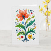 Carte Whimsical Folk Art Floral Tree Botanical (Fleur jaune)