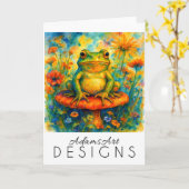 Carte Whimsical Frog on Mushroom Watercolor (Fleur jaune)