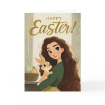 Whimsical Girl and Baby Bunny Easter Greeting