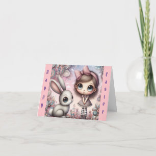 Carte Whimsical Girl with Bunny Pâques