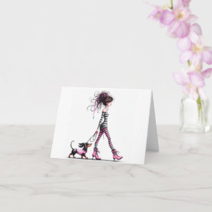 Carte Whimsical gothique Dachshund Girl
