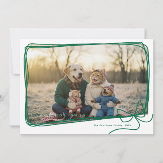 Carte Whimsical Green Ribbon Frame Holiday Photo