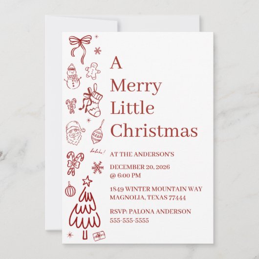 Carte Whimsical Hand Drawn Doodle Red (Devant)