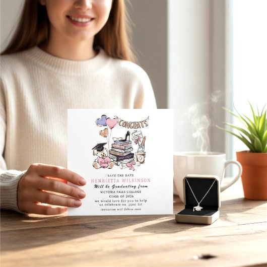 Carte Whimsical hand drawn Graduation Save the Date Card