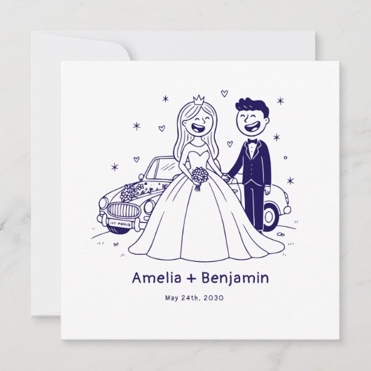 Carte Whimsical Hand Drawn Wedding Couple | Wedding (Devant)