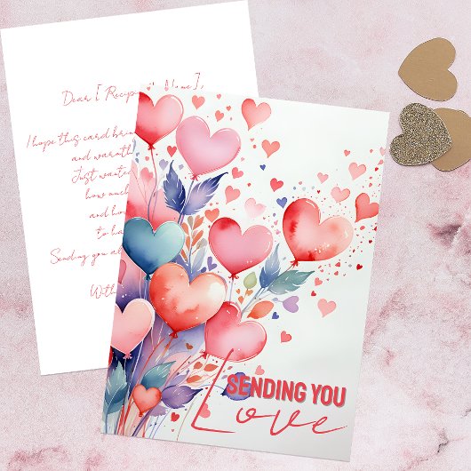 Carte Whimsical Heart Balloon aquarelle message d'amour