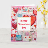 Carte Whimsical Hearts and Love Letters Valentine's Day (Fleur jaune)