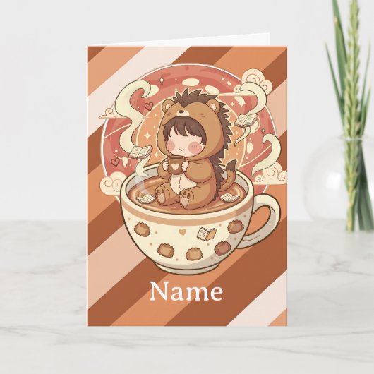 Carte Whimsical Hedgehog Coffee Greeting Card (Devant)