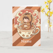 Carte Whimsical Hedgehog Coffee Greeting Card (Fleur jaune)