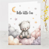 Carte Whimsical "Hello Little One" Teddy Bear (Fleur jaune)