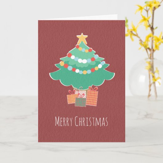 Carte Whimsical Holiday Tree avec des présents et  (Fleur jaune)