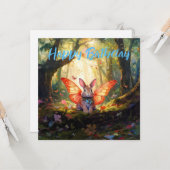 Carte Whimsical lapin enchanted forêt Joyeux anniversair (Devant/Arrière en situation)