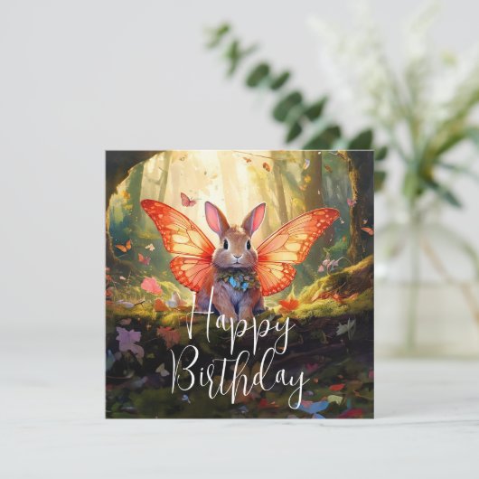 Carte Whimsical lapin enchanted forêt Joyeux anniversair (Debout devant)