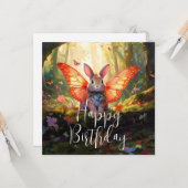 Carte Whimsical lapin enchanted forêt Joyeux anniversair (Devant/Arrière en situation)