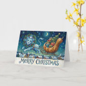 Carte Whimsical Lion Pulling Sleigh Christmas Card (Fleur jaune)