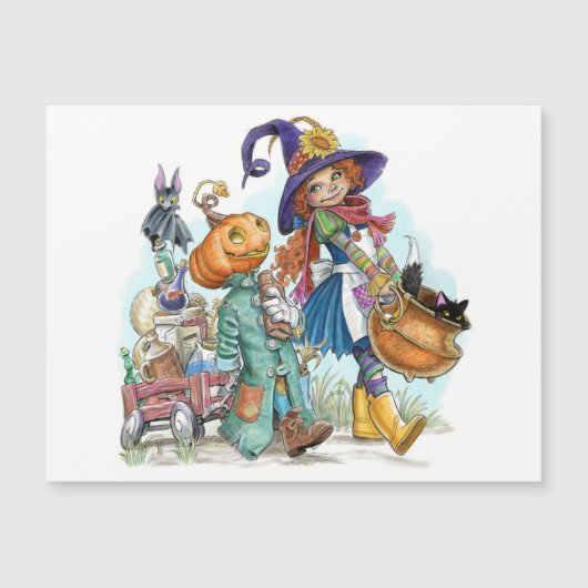 Carte Whimsical Little Witch Halloween (Devant)