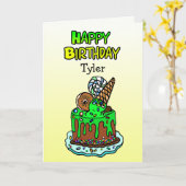 Carte Whimsical Main dessinée gâteau d'anniversaire pers (Fleur jaune)