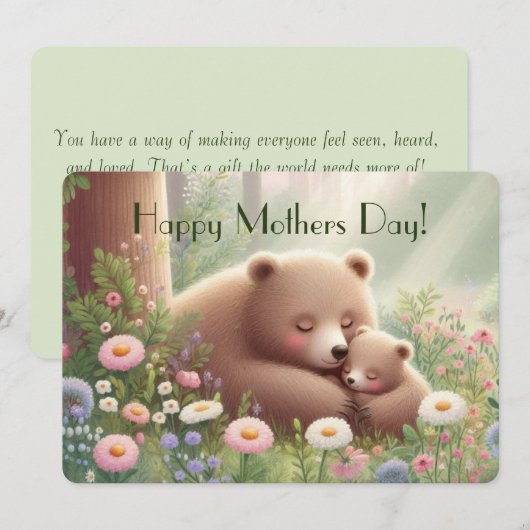 Carte Whimsical Mama & Baby Bear Carte Plat Day (Devant / Derrière)
