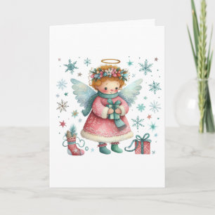 Carte Whimsical mignon rose et bleu Ange de Noël