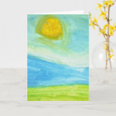 Carte Whimsical Naive Art Sun Landscape (Fleur jaune)